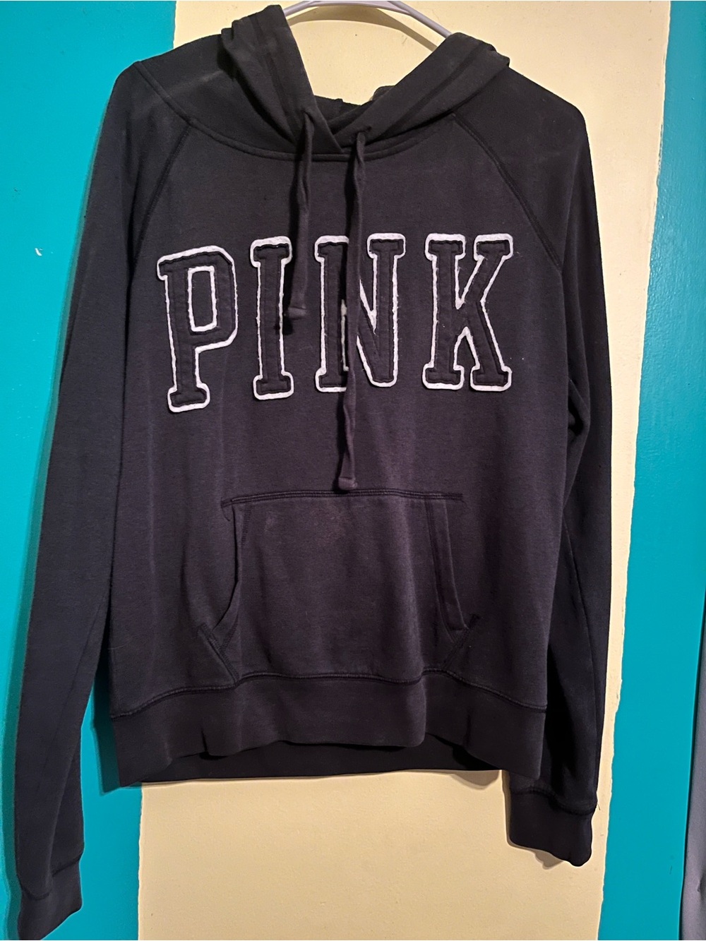 PINK Victoria's Secret Black Pullover Hoodie with White Logo